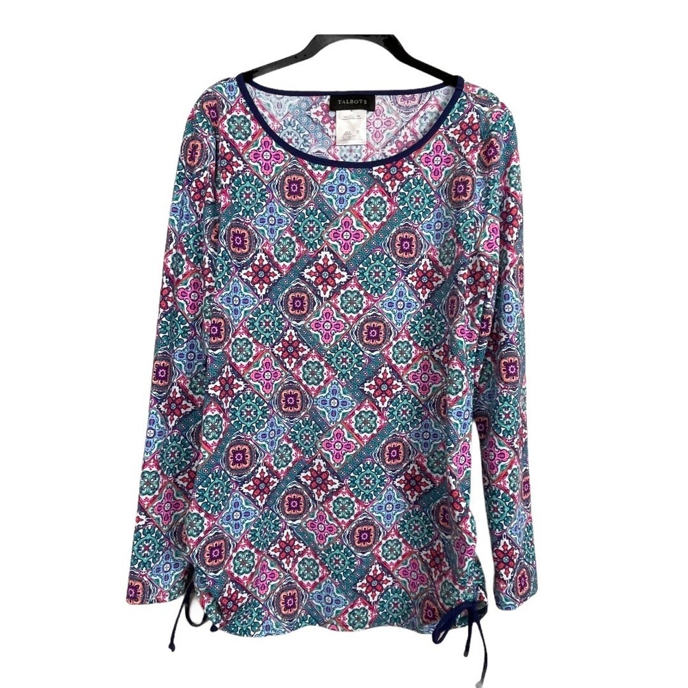 Talbots Size M Long Sleeve‎ Rashguard Side Tie Ruched Resort Shirt Nylon Blend